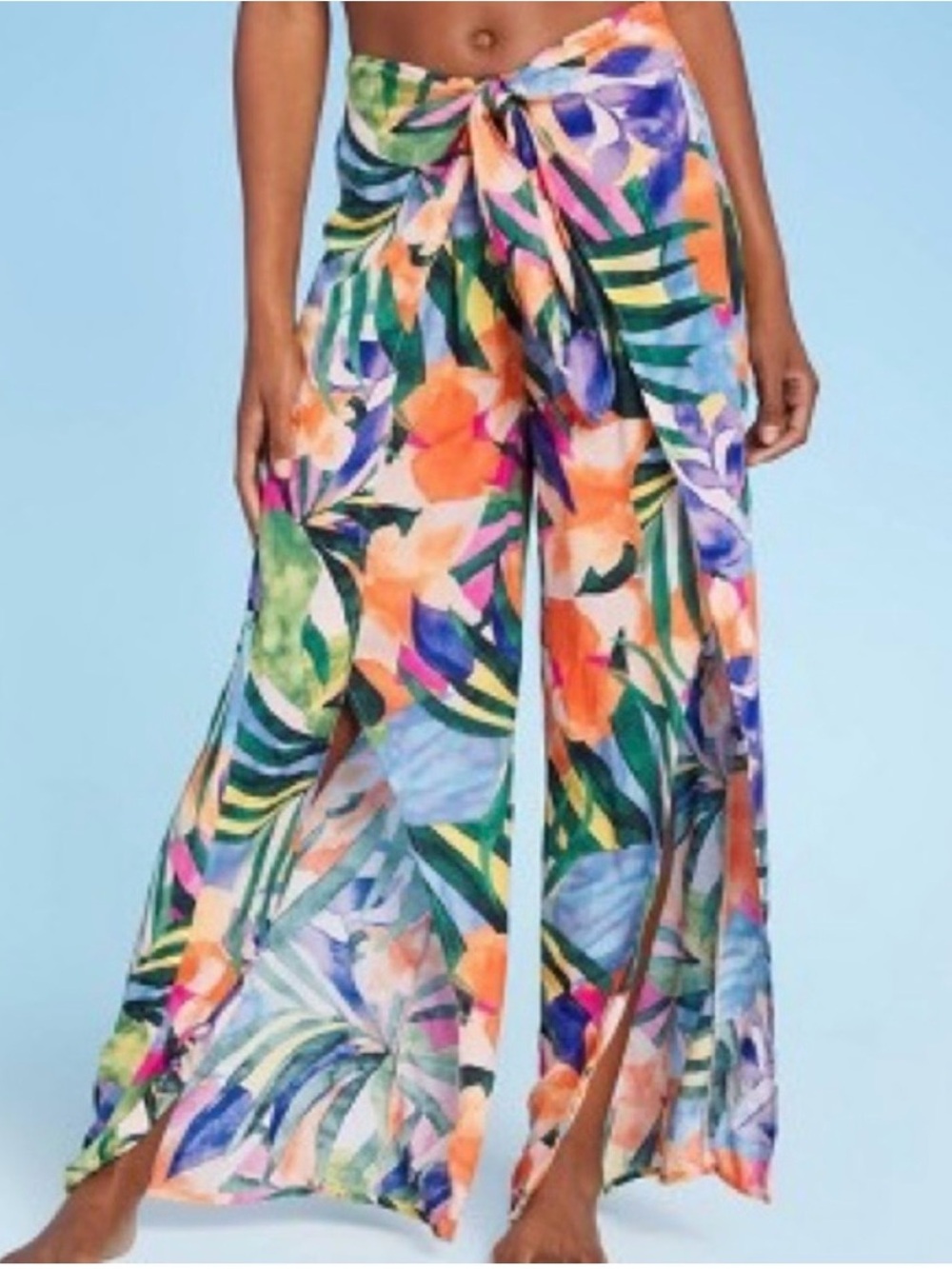 NWT Kona Sol Multicolor Tropical Tie-Waist Wide-Leg Pants (size Medium)